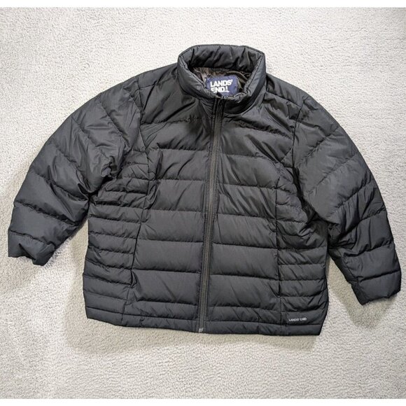Lands End Puffer Jacket Womens 2X/P 20W-22W Black Down Feathers Winter - Picture 1 of 11
